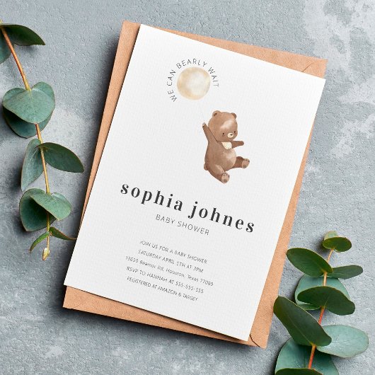 Invitation Bear & Balloon Simple Baby shower moderne