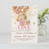 Invitation Bear Balloons Baby Girl 1er anniversaire (Debout devant)
