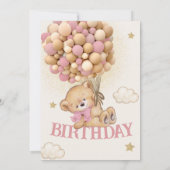 Invitation Bear Balloons Baby Girl 1er anniversaire (Dos)