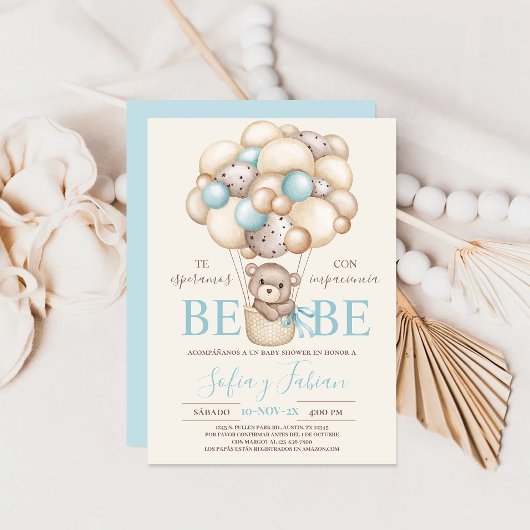 Invitation Bear Balloons Baby shower Garçon Espagnol Invitati