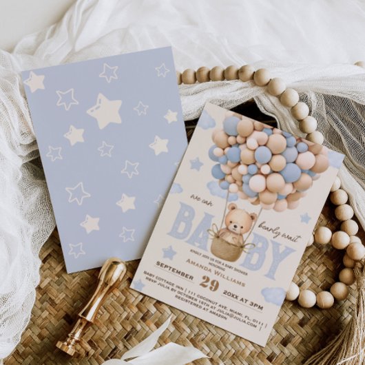 Invitation Bear Balloons Bearly Wait Bébé Garçon Douche