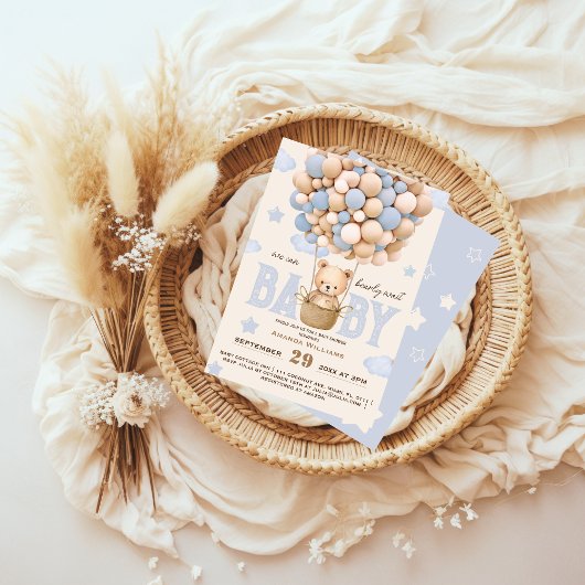 Invitation Bear Balloons Bearly Wait Bébé Garçon Douche