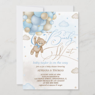 Invitation Bear Balloons Bleu Bearly Wait Boy Baby shower