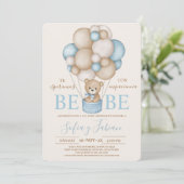 Invitation Bear Balloons garçon Baby shower espagnol Invitati (Debout devant)