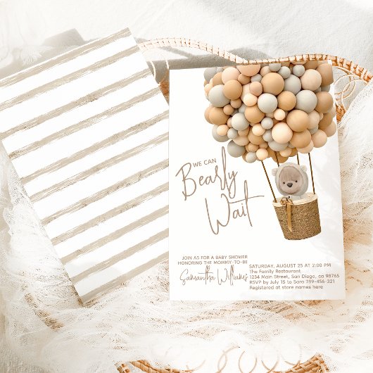 Invitation Bear Balloons Moderne Baby shower neutre genre