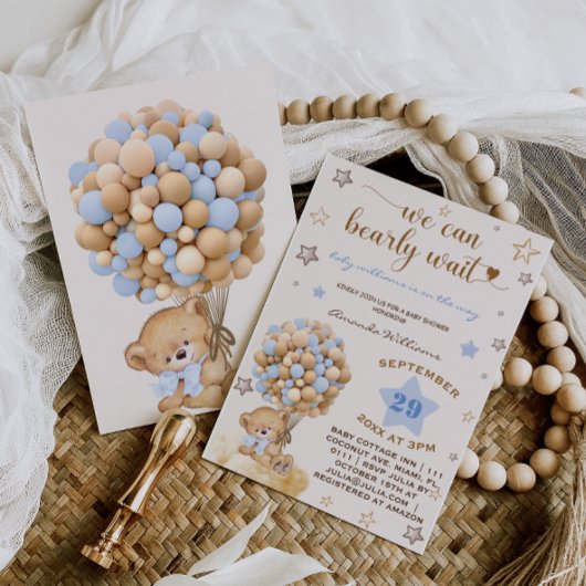 Invitation Bear Bearly Wait Baby shower bleu clair