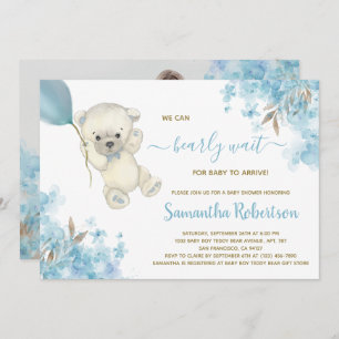 Invitation Bear Blue Balloon Watercolor Boy Baby shower Photo