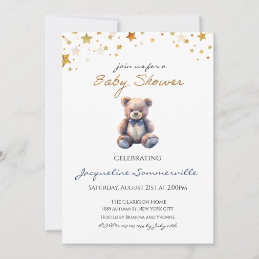 Invitation Bear Blue Bow Cravate Baby shower C'est un garçon (Devant)