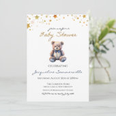 Invitation Bear Blue Bow Cravate Baby shower C'est un garçon (Debout devant)