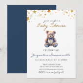 Invitation Bear Blue Bow Cravate Baby shower C'est un garçon (Devant / Derrière)