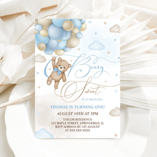 Invitation Bear Blue Boy 1er anniversaire
