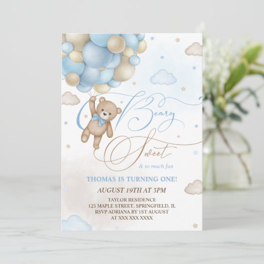 Invitation Bear Blue Boy 1er anniversaire (Debout devant)