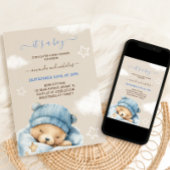 Invitation Bear Blue Boy Baby shower d'hiver