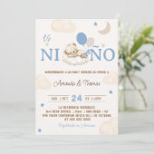 Invitation Bear Blue Boy Baby shower espagnol (Debout devant)