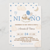 Invitation Bear Blue Boy Baby shower espagnol (Devant / Derrière)