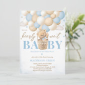 Invitation Bear Blue Hot Air Balloon Baby shower garçon (Debout devant)