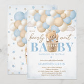 Invitation Bear Blue Hot Air Balloon Baby shower garçon (Devant / Derrière)