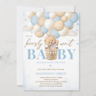 Invitation Bear Blue Hot Air Balloon Baby shower garçon