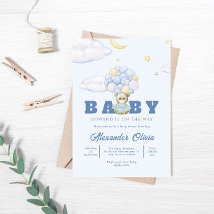 Invitation Bear Boho Blue Watercolor Baby shower