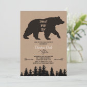Invitation Bear Boy Baby shower Rustic Woodland Kraft (Debout devant)
