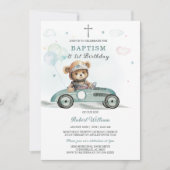 Invitation Bear Boy First Birthday and Baptism (Devant)