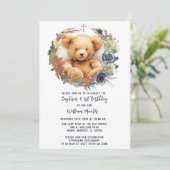Invitation Bear Boy First Birthday and Baptism (Debout devant)