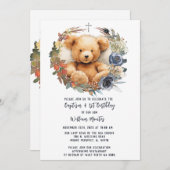 Invitation Bear Boy First Birthday and Baptism (Devant / Derrière)