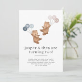 Invitation Bear Boy Girl Twins Joint 2e Anniversaire Invitati (Debout devant)