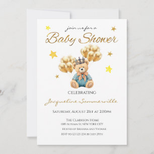 Invitation Bear Crown Gold Baby shower C'est un garçon