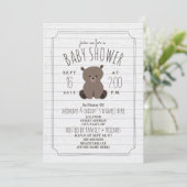 Invitation Bear Cub Baby shower en bois gris (Debout devant)