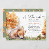 Invitation Bear Cub d'automne | Baby shower forestier mignon (Devant / Derrière)