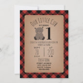 Invitation Bear Cub Lumberjack Plaid Anniversaire (Devant)