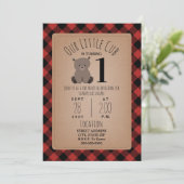 Invitation Bear Cub Lumberjack Plaid Anniversaire (Debout devant)