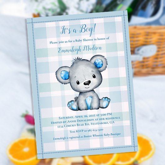 Invitation Bear Cute Pour Baby shower Garçon