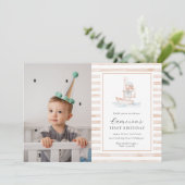 Invitation Bear de voile Tan Stripe photo premier anniversair (Debout devant)