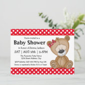 Invitation Bear en peluche mignonne avec Baby shower Pois (Debout devant)