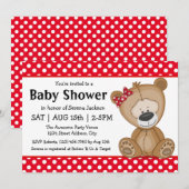 Invitation Bear en peluche mignonne avec Baby shower Pois (Devant / Derrière)