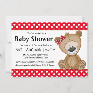 Invitation Bear en peluche mignonne avec Baby shower Pois