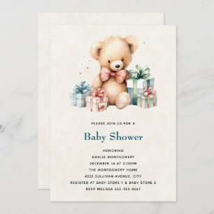 Invitation Bear en peluche mignonne avec Baby shower présent