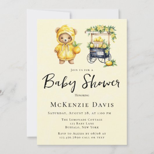 Invitation Bear En Teddy Et Baby shower De Socle En Lemonade (Devant)