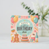 Invitation Bear en Teddy mignonne Pastel Rose heureux Anniver (Debout devant)