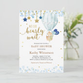 Invitation Bear et Blue Hot air Baby shower de ballon (Debout devant)