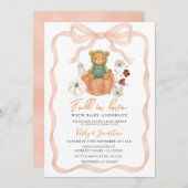 Invitation Bear Fall in Love Bow Citrouille Baby shower (Devant / Derrière)