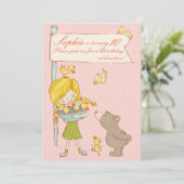 Invitation Bear Girl Ducklings Enfants Anniversaire Invitatio (Debout devant)