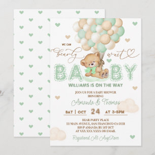 Invitation Bear Green Balloons Genre Baby shower Neutre