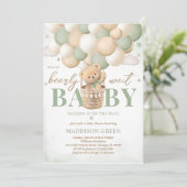 Invitation Bear Green Hot Air Baby shower (Debout devant)
