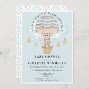 Invitation Bear Hot air Balloon Baby shower garçon