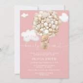 Invitation Bear Hot Air Balloon rose Fille Baby shower (Devant)