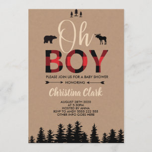 Invitation Bear Lumberjack Red Flannel Boy Baby shower