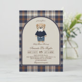 Invitation Bear Luxury Plaid Boy Baby Shower (Debout devant)